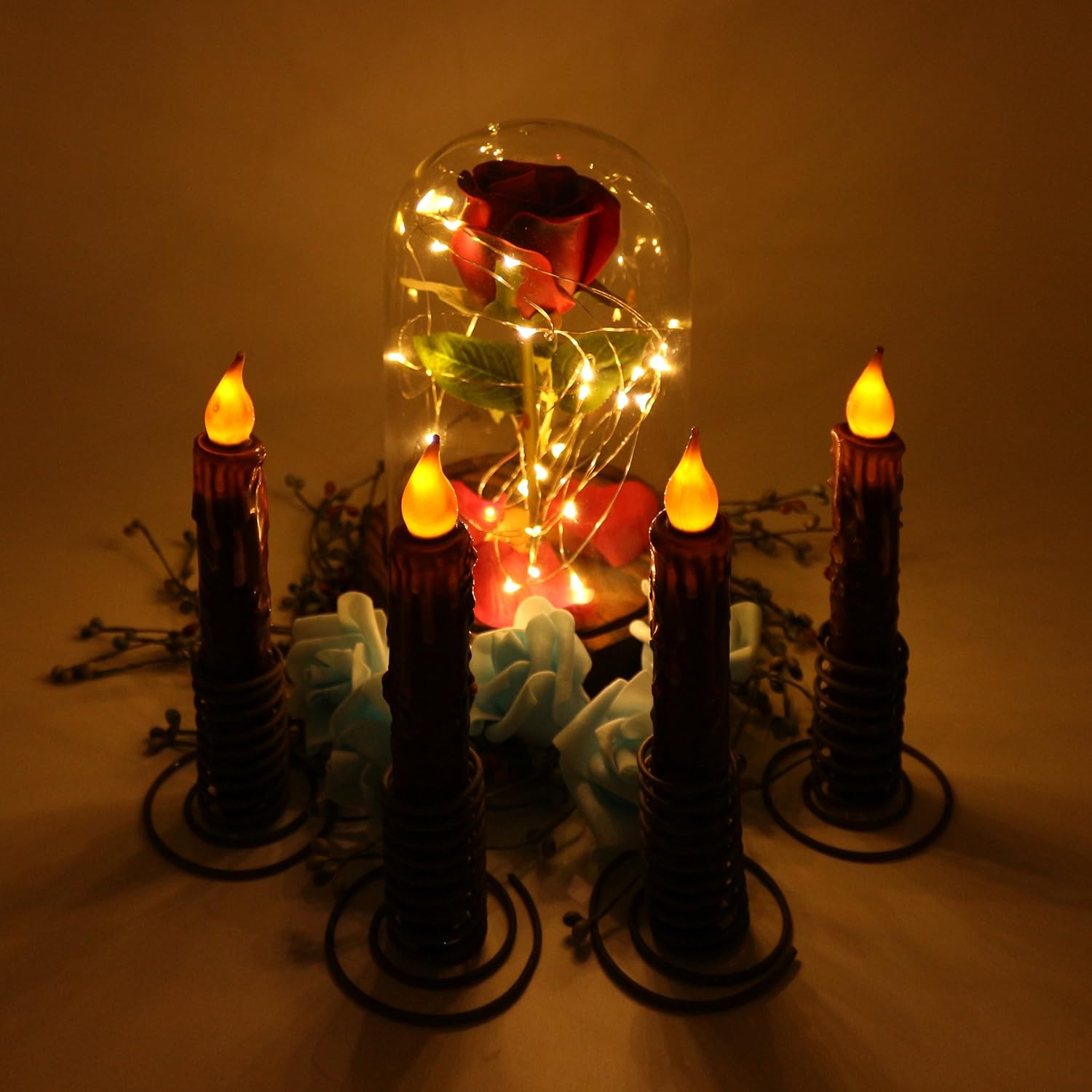 Real Wax Hand Dipped Battery Operated Led Timer Taper Candles Rustic Primitive Flameless Lights Décor, 6-3/4 Inch, Burgundy, 6 Pcs In A Package