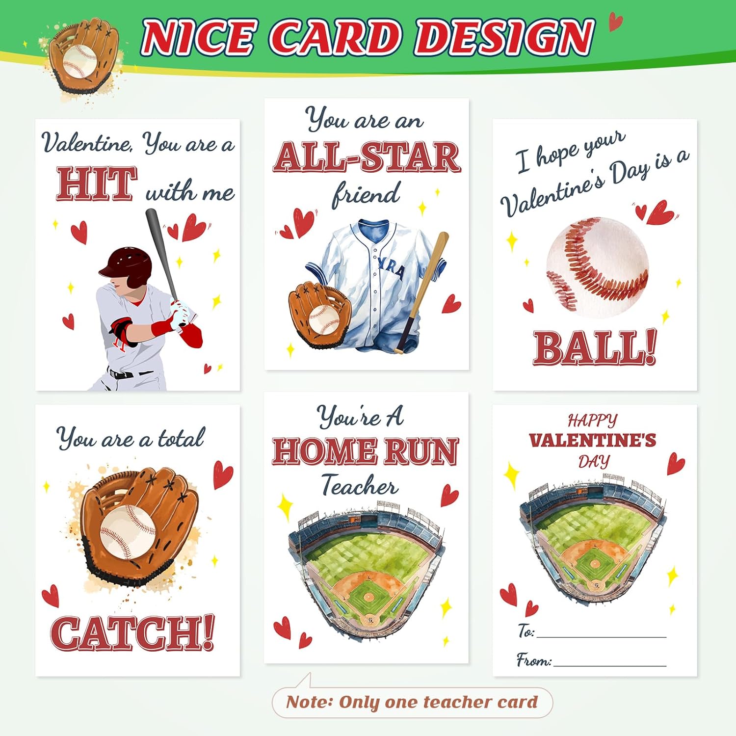 Boys Baseball Valentines Day Boxes And Cards For Kids School, 33 Pack Valentines Day Gifts For Kids Classroom For Class Exchange Party Favor (1 Baseball Field Box, 32 Valentine Cards, 1 Teacher Card)