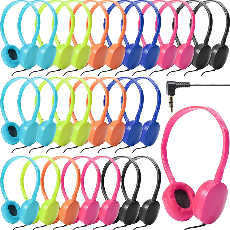 30 Pack Wired Headphones, Adjustable On Ear Headphones, Kids Headphones With S