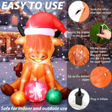 4.9 Ft Christmas Inflatable Cow Decoration Inflatable Highland Cow Cute Blow Up Animals In Santa Hat With Built-In Led L
