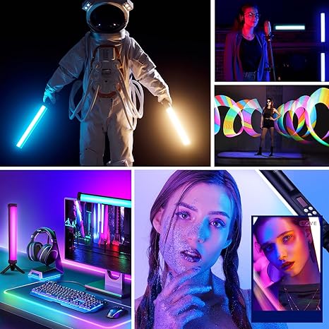 2 Pack RGB LED Video Light Sticks Magnetic 360 Full Color Rechargeable Tube Lights for YouTube Vlog