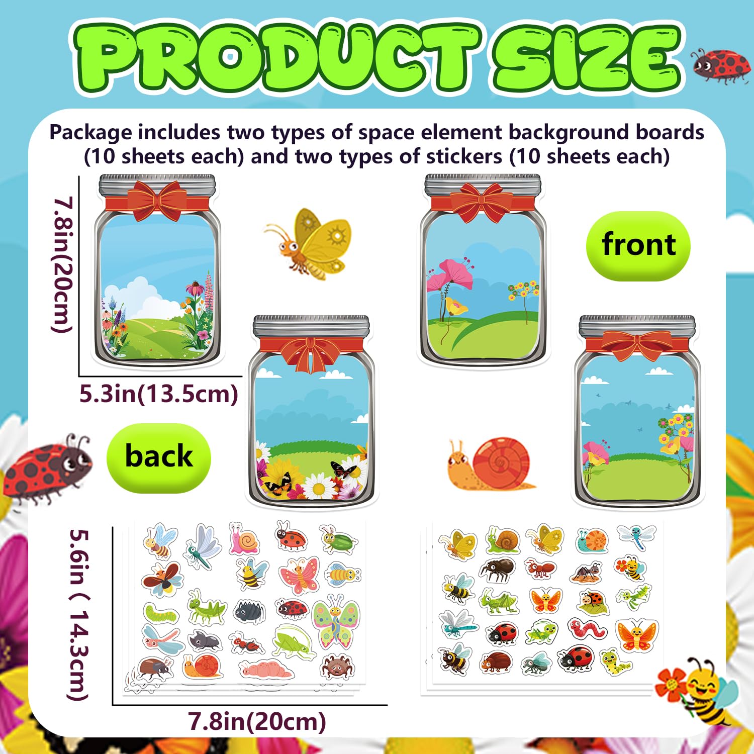 40 Sheets Insect Stickers With Jar Scenes, Make Your Own Bug Jar Nature Stickers, Diy Spring Crafts Activities For Kids Classroom Party Supplies