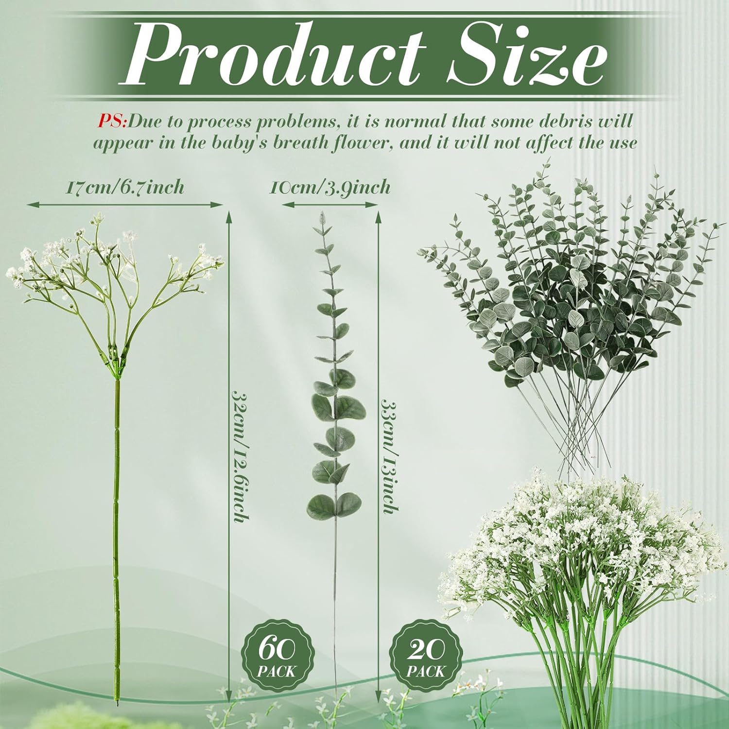 80 Pcs Babys Breath Artificial Flowers Bulk Babys Breath Flowers Gypsophila Bouquets With Faux Eucalyptus Stems Leaves For Wedding Bouquet Party Filler Home Decor