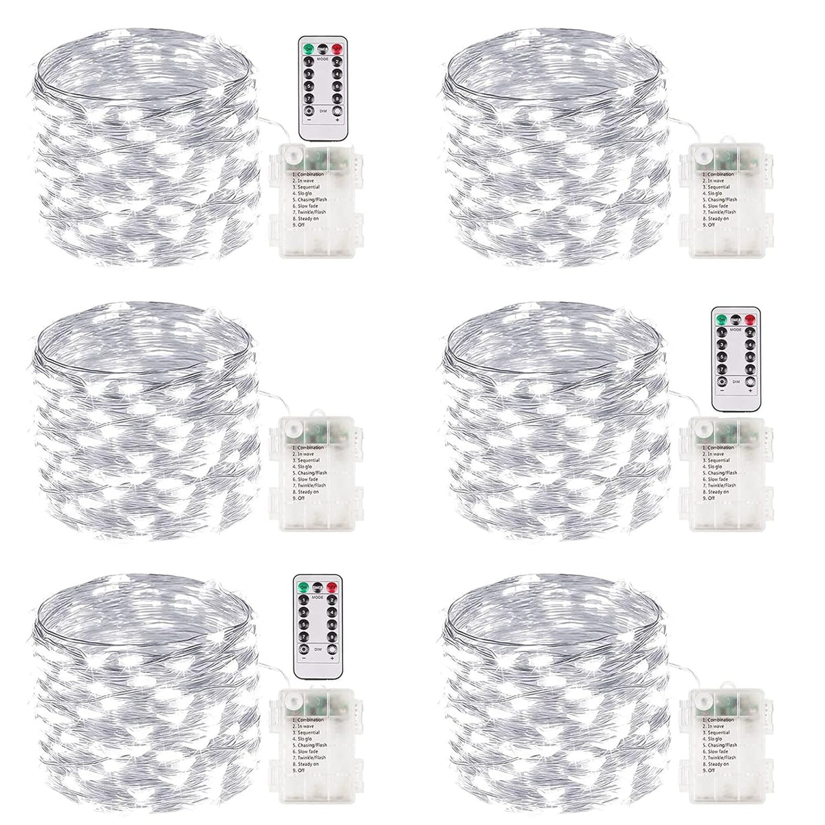 6 Pack 100 Led Fairy Lights Battery Operated With Remote, 33Ft Waterproof Twinkle Lights With Timer & 8 Modes, Fairy Str