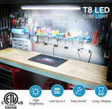 4 Pack 4FT LED Shop Lights 48W 7200LM 6000K D Shape Linkable T8 Fixtures for Garage Workshop
