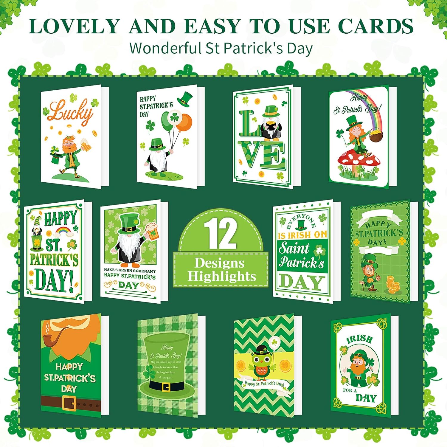 24 Pieces St Patrick'S Day Card With Envelope Green Shamrock Irish St Patrick'S Day Cards Assorted Greeting Cards For Home