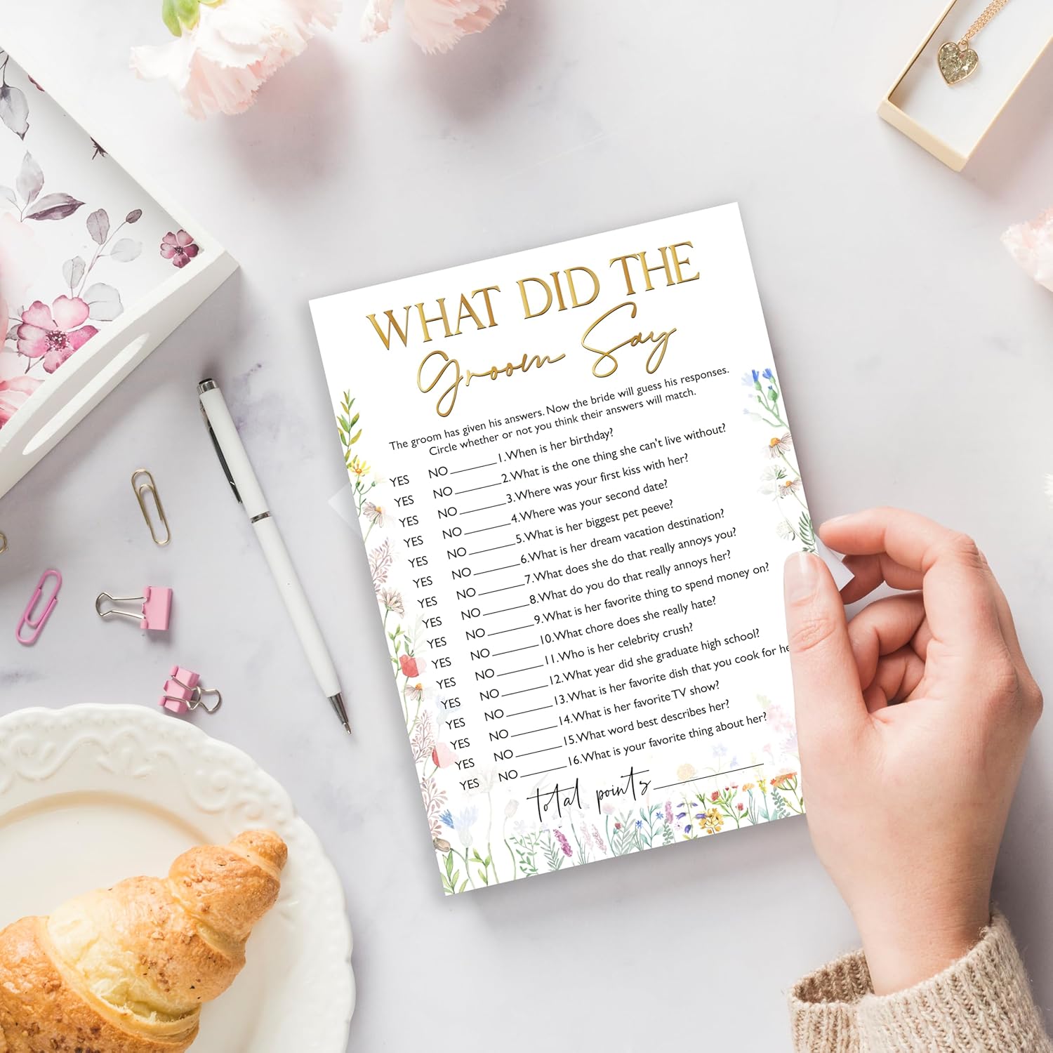 Wildflowers Games Cards, Wedding Shower Games Set, What Did The Groom Say Bridal Shower Game, Spring Flower Themed Bachelorette Party Game, Engagement Party Supplies, Set Of 25 Cards-07