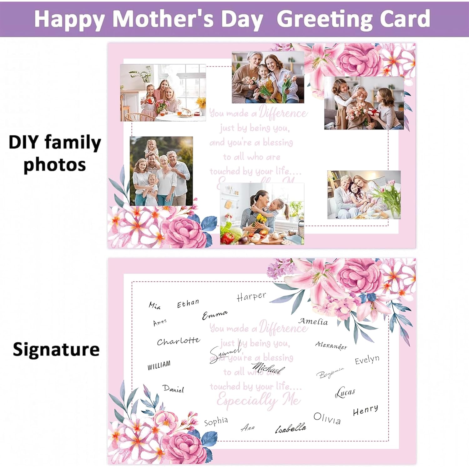 Jumbo Mother'S Day Greeting Card For Mom With Envelope Giant Happy Mothers Day Big Card Gift Guest Book Signature From Daughter Son For Mom Wife Large Shaped 14X 21.26 Inch (Bd0009)