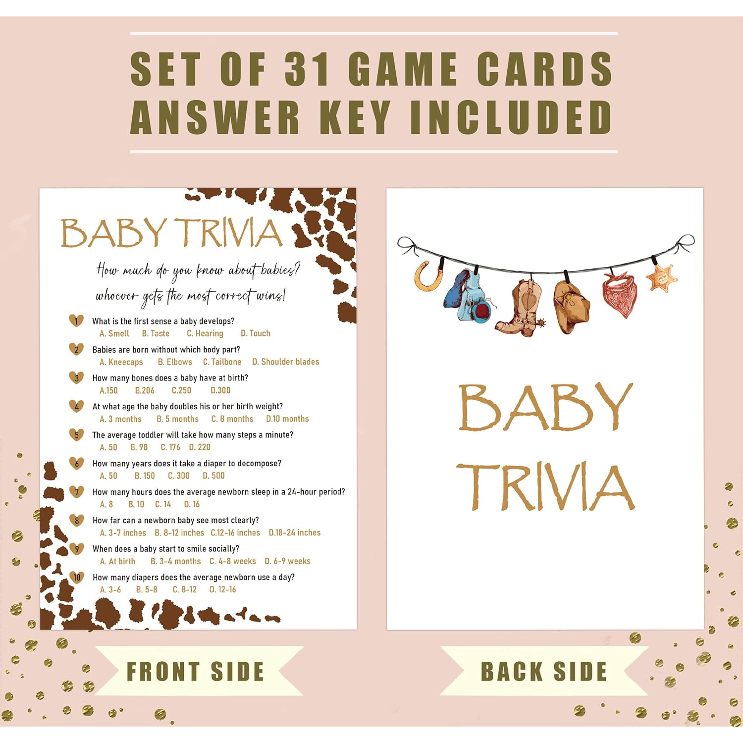 Baby Shower Games - Cowboy Baby Trivia Game For 30 Guests With Game Cards, Gender Reveal Games (20)