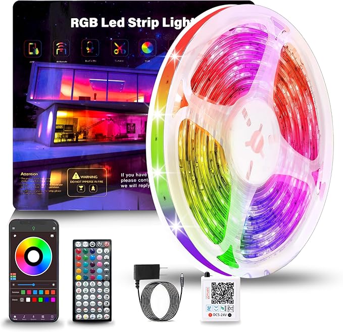 50ft RGB LED Strip Lights Color Changing Music Sync App & Remote Control Bedroom Party Decor