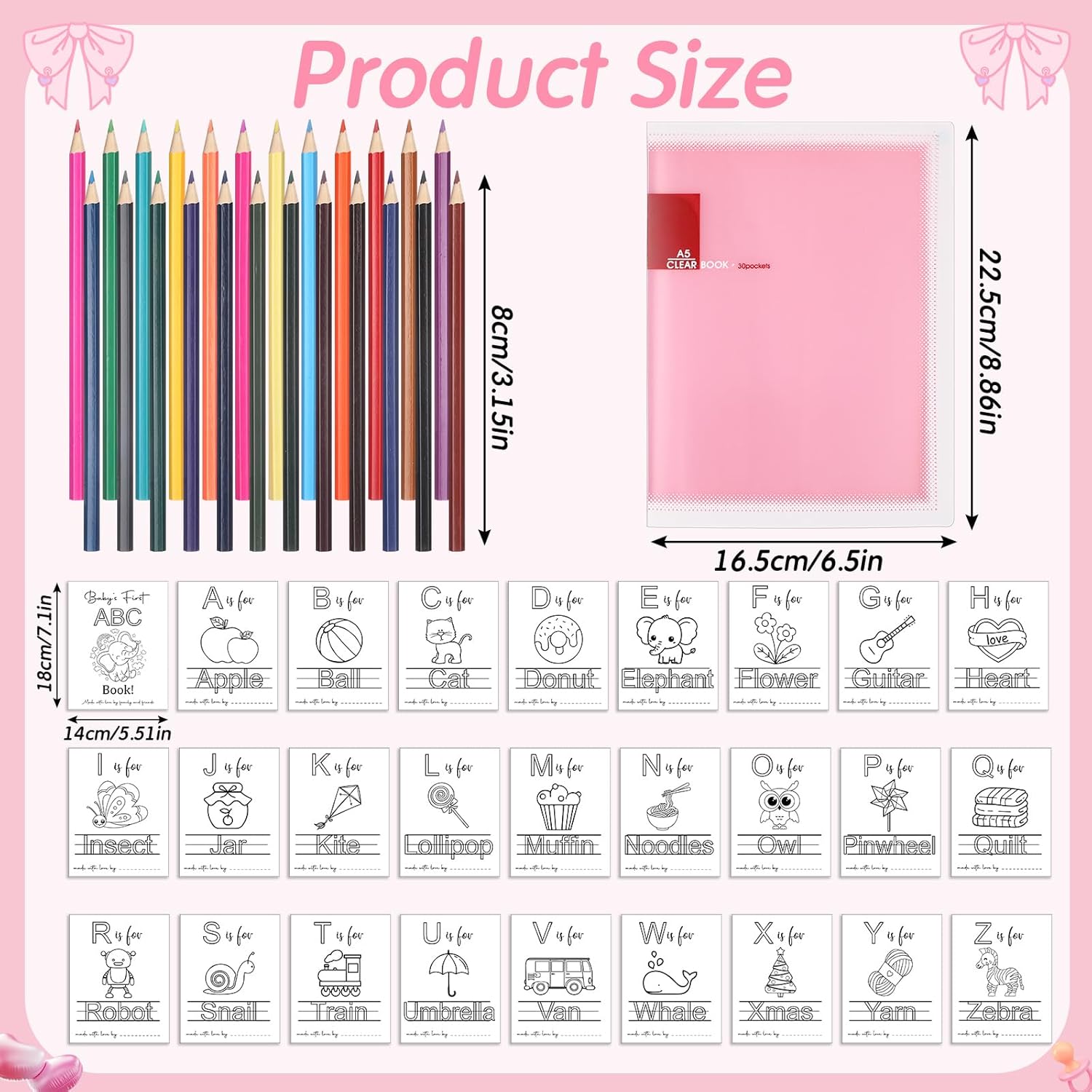First Abc Coloring Book Activity 26 Card Alphabet A To Z Pages With 24 Color, Funny Pictures To Color Page Guestbook(Pink)