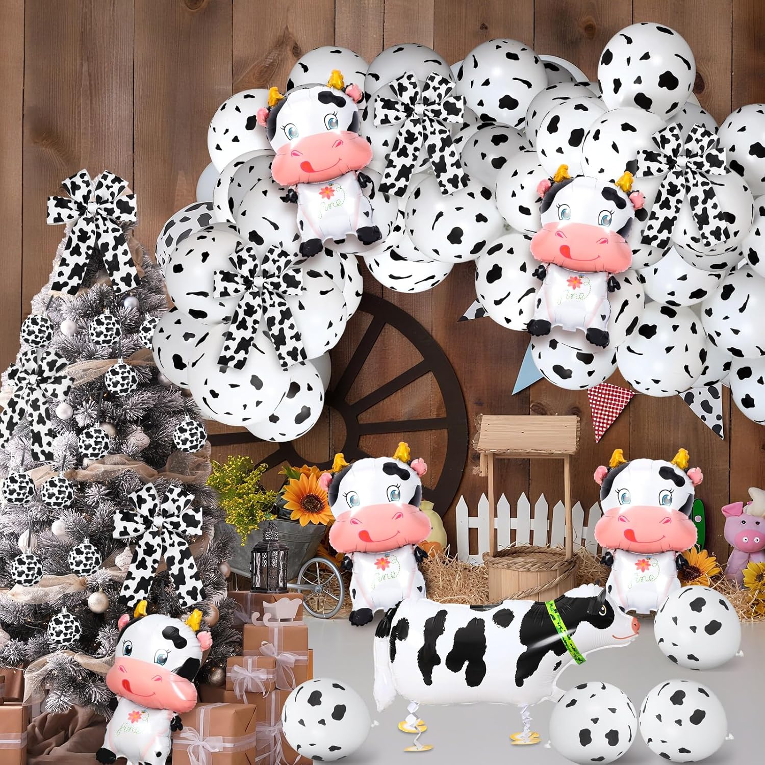 61 Pcs Cow Print Balloons Party Decoration Christmas Ball Ornaments Western Cow Balloons Theme Decorations For Farm Animal Themed Baby Shower Birthday Party Supplies Diy Craft Christmas Tree