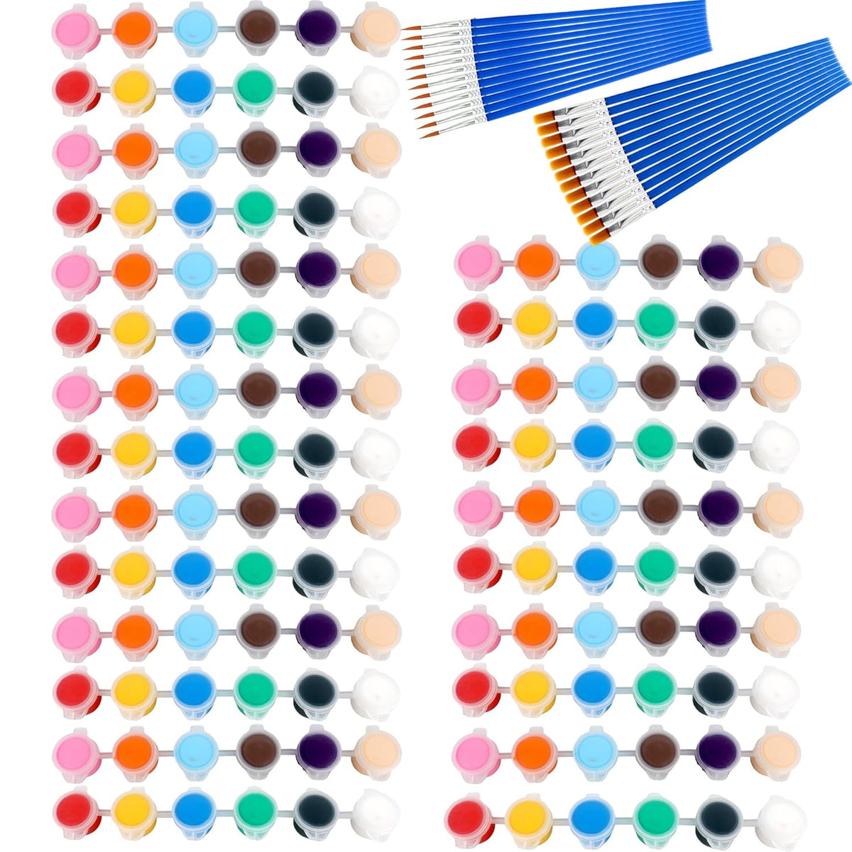 48 Pcak Mini Acrylic Paint Set Includes 24 Pcs Paint Brushes And 12 Colors Acrylic Paints Strip For Kids Classroom Painting Supplies Art Craft Coloring