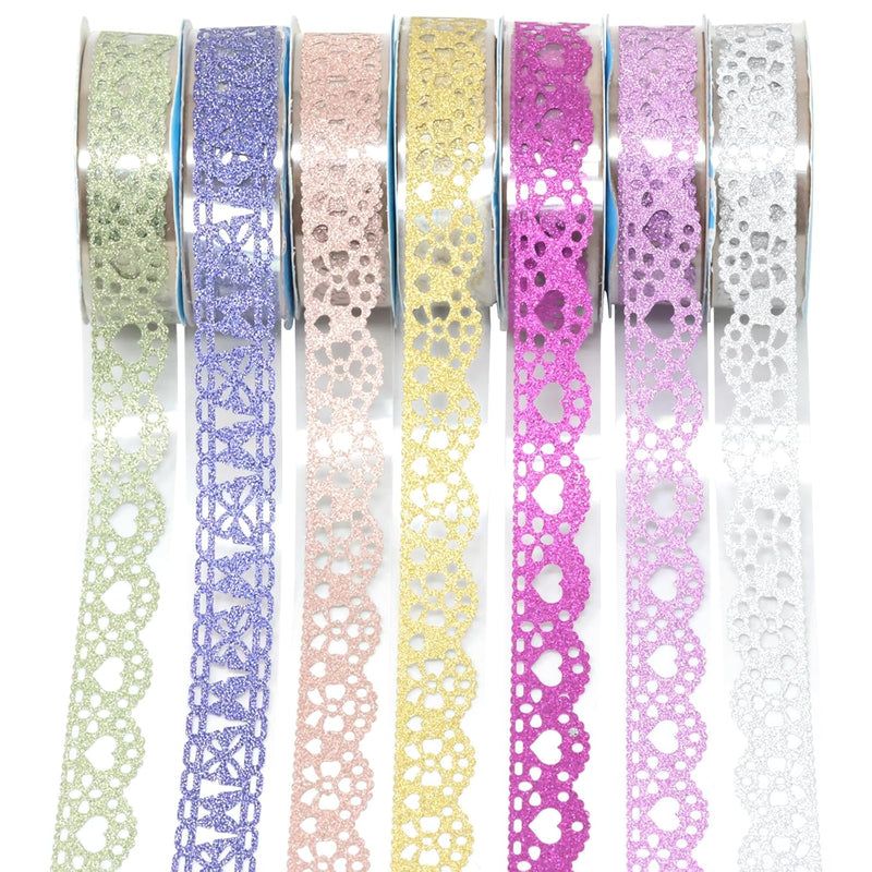 7 Roll Of Glitter Washi Tape Lace Flower Pattern Self-Adhesive Tape Sticker Co