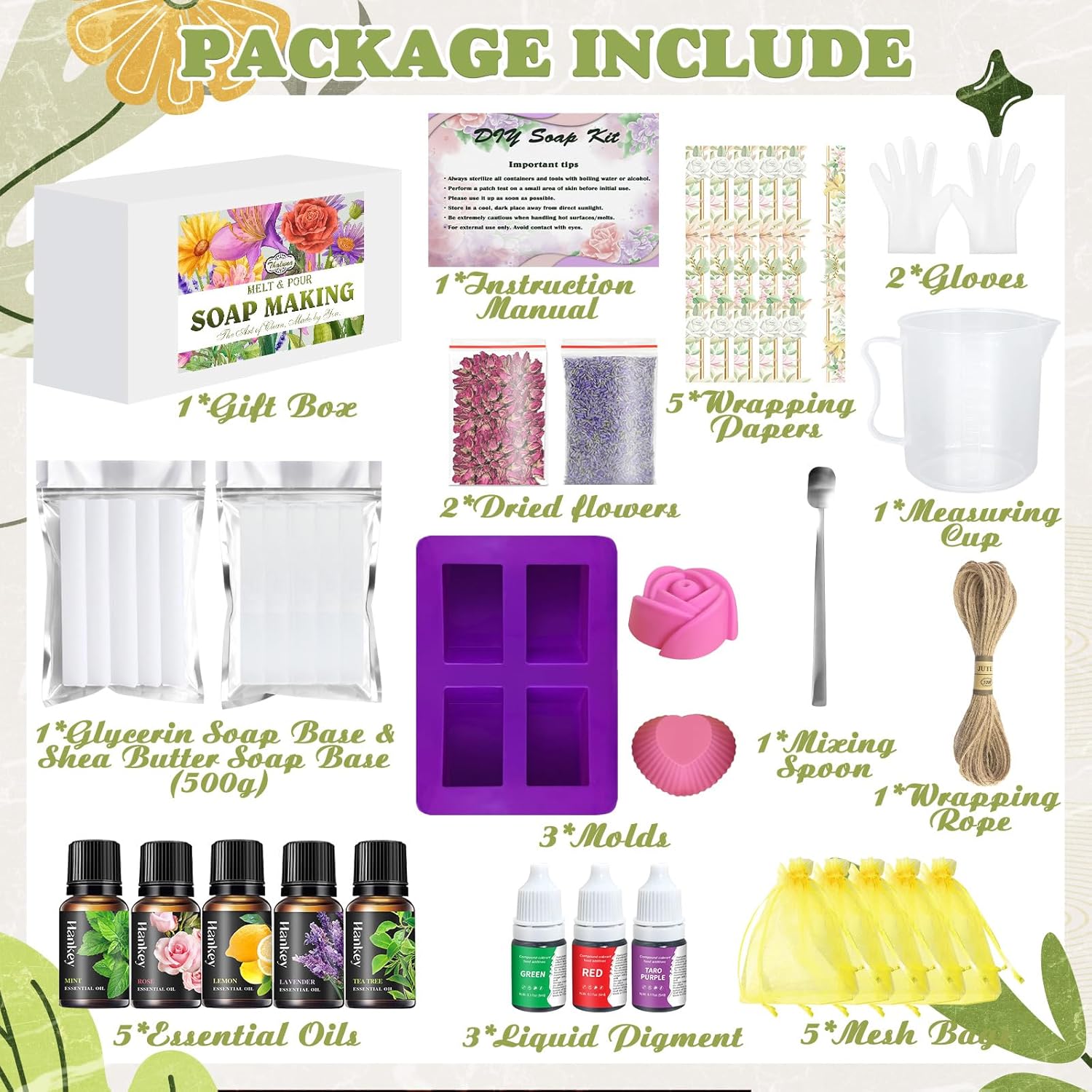 Soap Making Kit, Soap Making Kit For Adults - Shea Butter Glycerin Melt And Pour Soap Base, Molds, Dye, Fragrances, Dried Flowers, Diy Craft For Kids Beginners Girls, Gift Boxes For Women