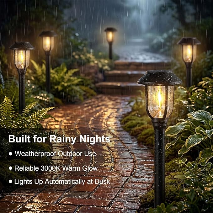 8 Pack Warm White Solar Pathway Lights Waterproof Auto On Off Garden Landscape Lights