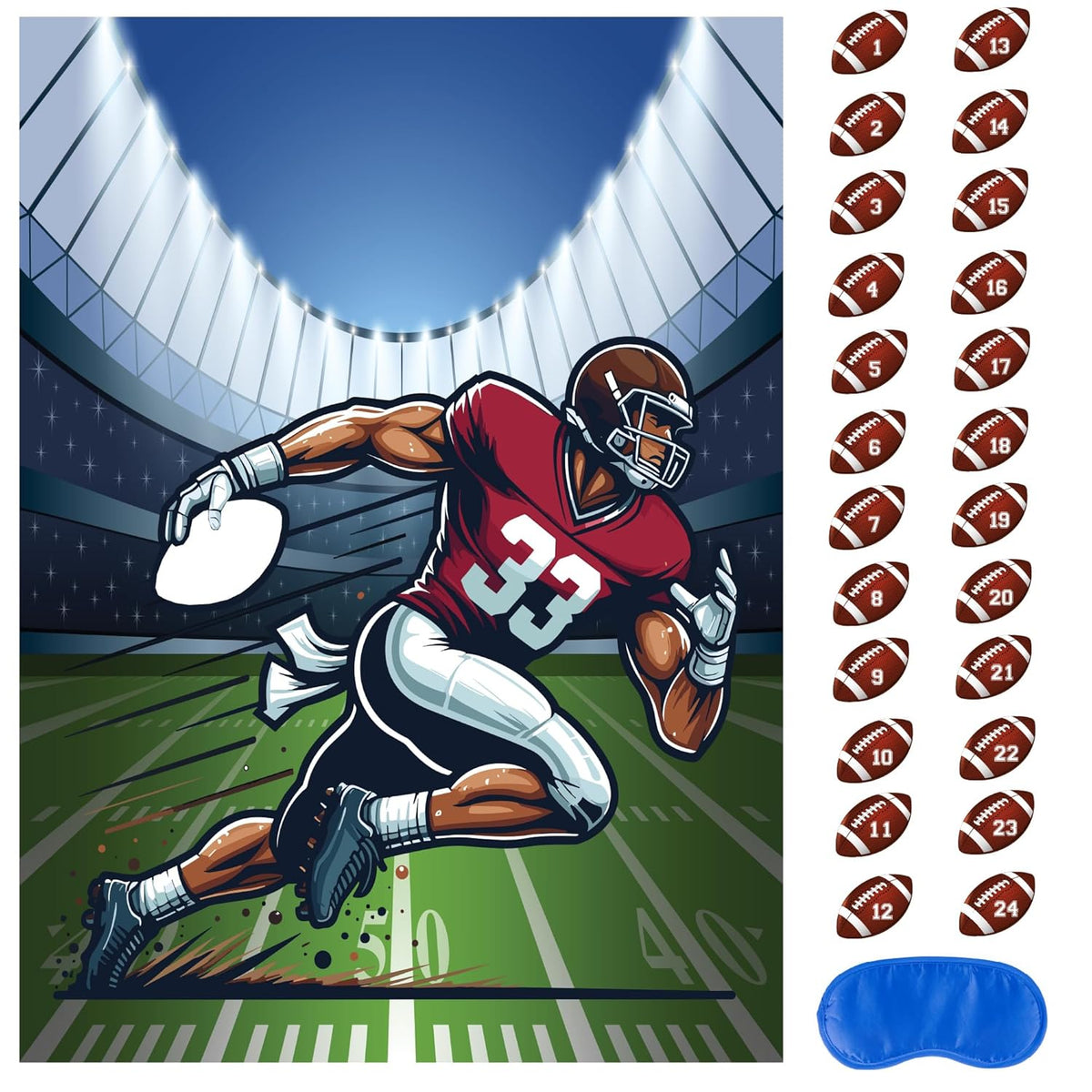 Football Party Game Set, Pin The Football Activity With 24 Stickers, Indoor Group Games For Adults