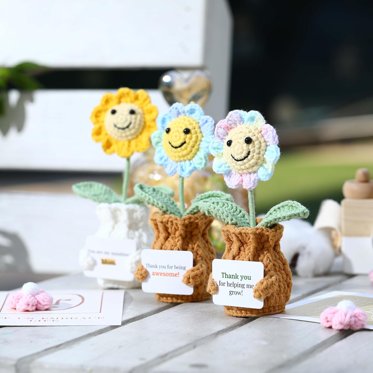 Thank You Gifts For Women – Thank You For Helping Me Grow! Crochet Sunflower Pot Handmade Knitted Appreciation Gifts For Teachers, Mentors, Coworkers, Friends, Graduation Potted Plant