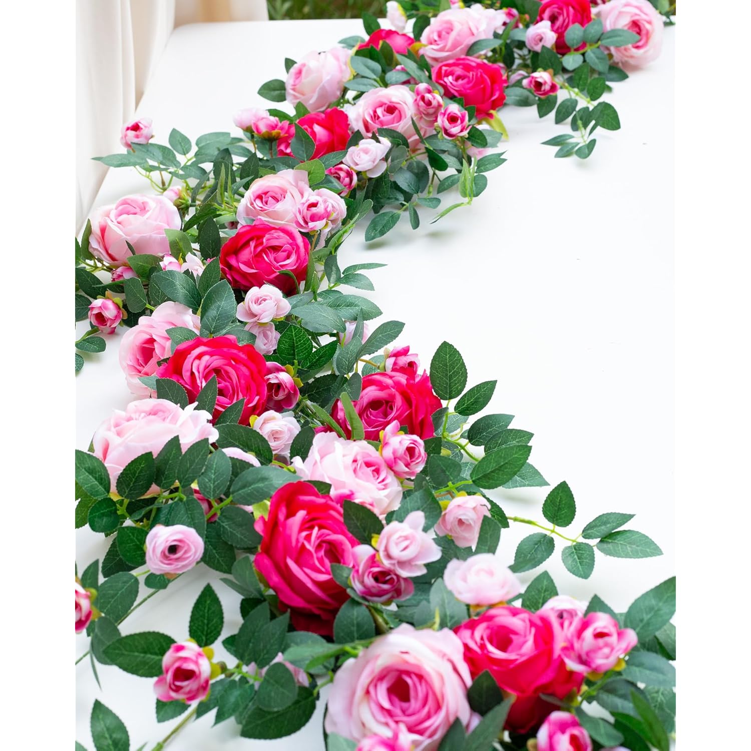6Ft Bendable Flower Garland, Artificial Rose Vine Hanging Floral Garland Decoration For Weding Home Room Wall Decor (Fuchsia, 1Pcs)