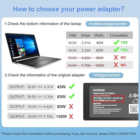 HP 65W 19.5V 3.33A Blue Tip Laptop Charger AC Power Adapter for Pavilion
