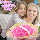 Pink Glitter Rose Valentines Flower Bouquet Gifts For Women Mom Grandma Wife - Diy 24Pcs Eternal Roses Bouquet With Butterfly - Forever Rose Flower Gift For Birthday Anniversary Wedding Graduation