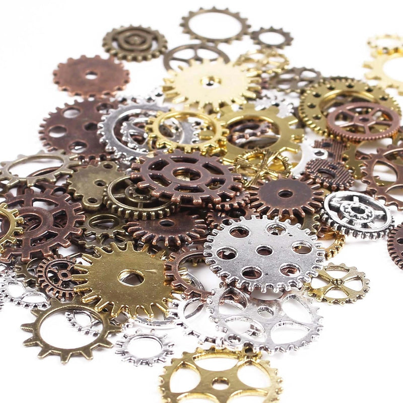 100 Gram Diy Assorted Color Antique Metal Steampunk Gears Charms Pendant Clock