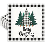 80 Pack Christmas Napkins Paper Xmas Tree Black White Buffalo Plaid Edge Pattern Disposable Napkins 6.5 Inch Merry Christmas Cocktail Napkins For Xmas Party Winter Holiday Dinner Supplies