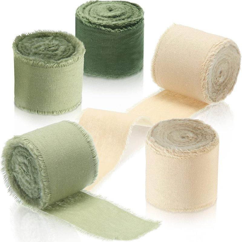 3 Rolls Frayed Edge Ribbon 5 Yards Chiffon Ribbon Sage Ribbon Hand Dye