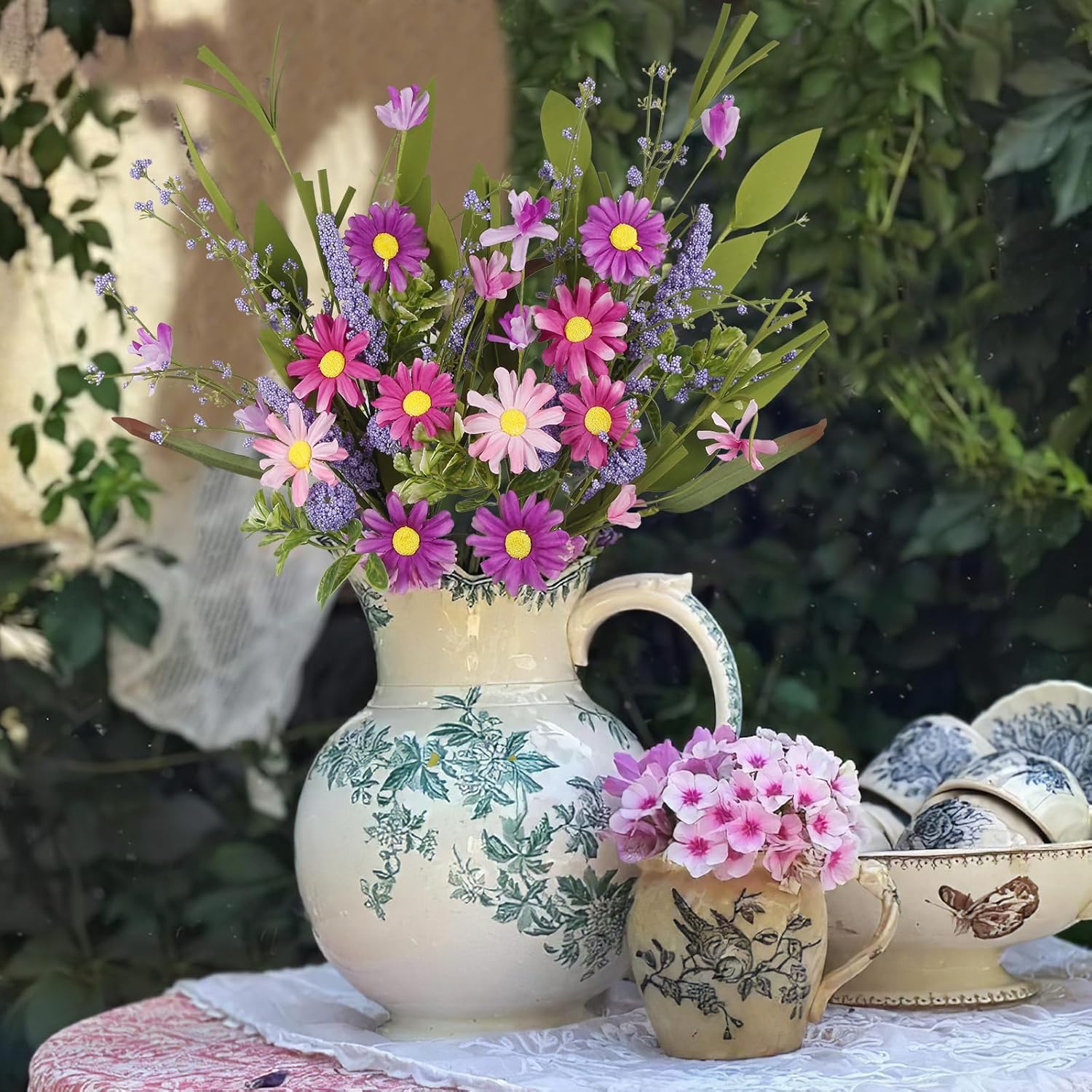 2 Pcs Artificial Flowers Daisy Fake Wildflowers Bouquet Purple Faux Wildflower Lavender Summer Flowers Artificial For Decoration Spring Silk Floral Arrangement Wedding Party Table Centerpieces