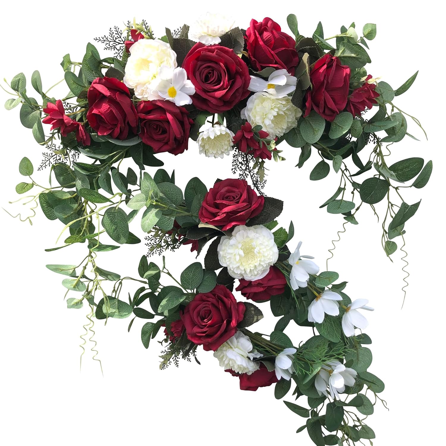 Wedding Arch Flowers,3Pcs Set White Rose Decorative Floral Swags, Artificial Greenery Eucalyptus Leaves Flower For Sheer Drapes, Wedding Chair, Arbor, Wedding Ceremony And Reception Arrangement
