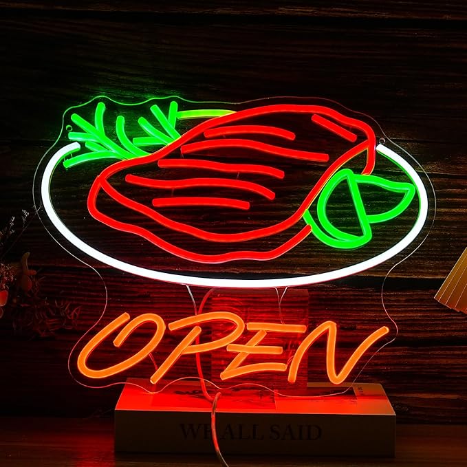 Beef Open Neon Sign LED Dimmable Steak Wall Light for Steakhouse BBQ Restaurant Decor