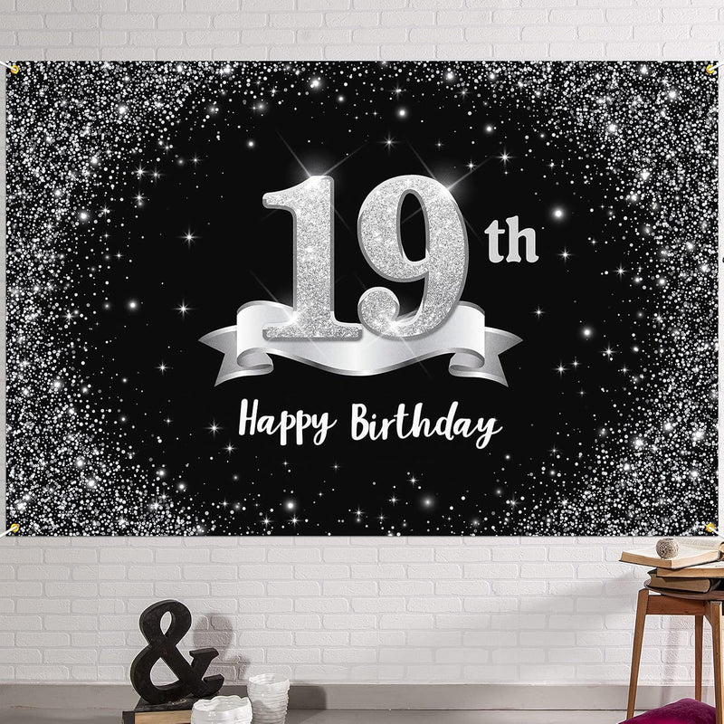 6X4Ft Happy 19Th Birthday Banner Backdrop - 19 Years Old Birthday Deco