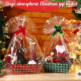36 Pcs 12 Pack 12X10X4 Christmas Basket Empty Large Size Basket Empty Bulk, Includes 12 Cardboard Baskets With Handles, 12 Plastic Bags, 12 Bows, Cardboard Tray Large Gift Baskets Kit(Plaid)