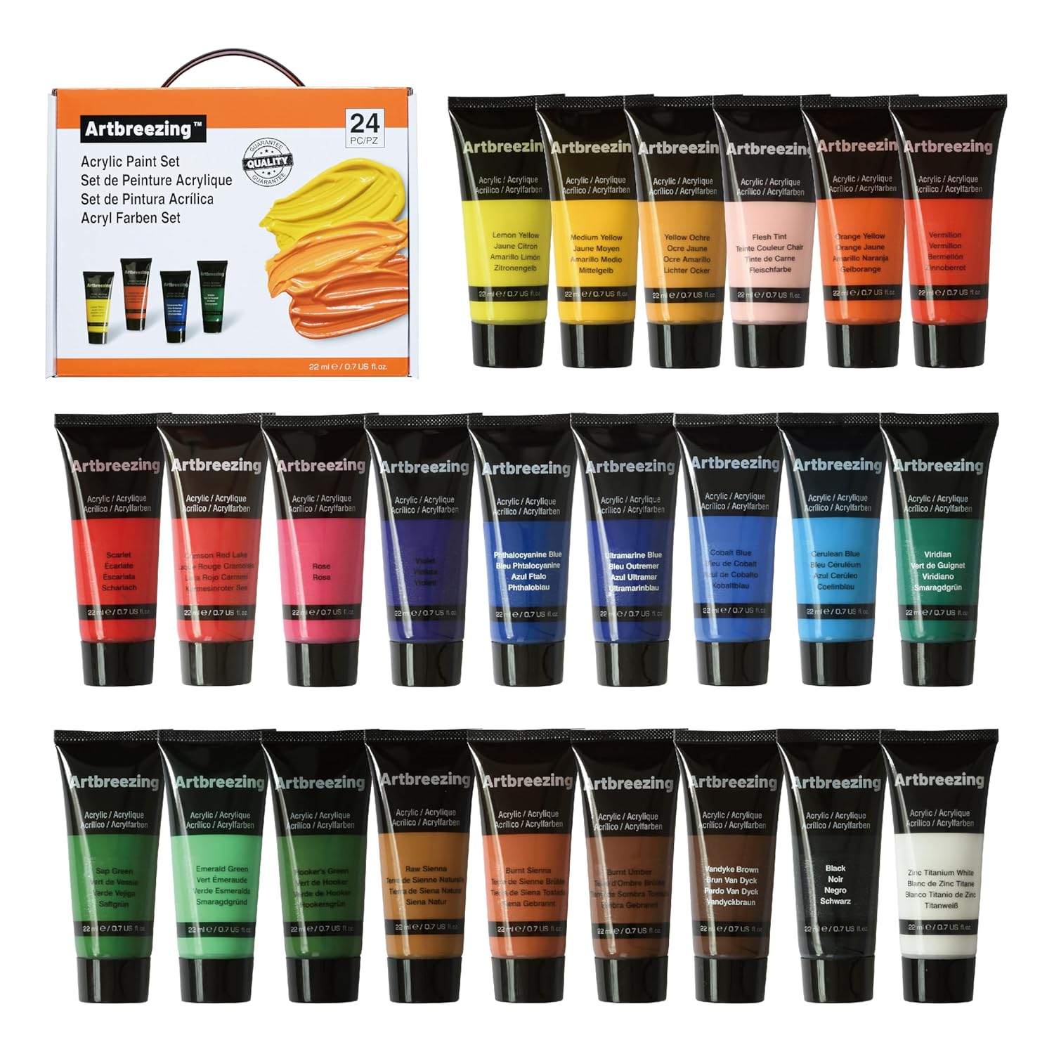 Acrylic Paint Set,24 Colors 0.74 Oz/22Ml Tubes,Highly Pigment Art Paints For Canvas,Wood,Fabric,Paper, Giftable Choice For Artists,Beginner To Pro (24 Colors)