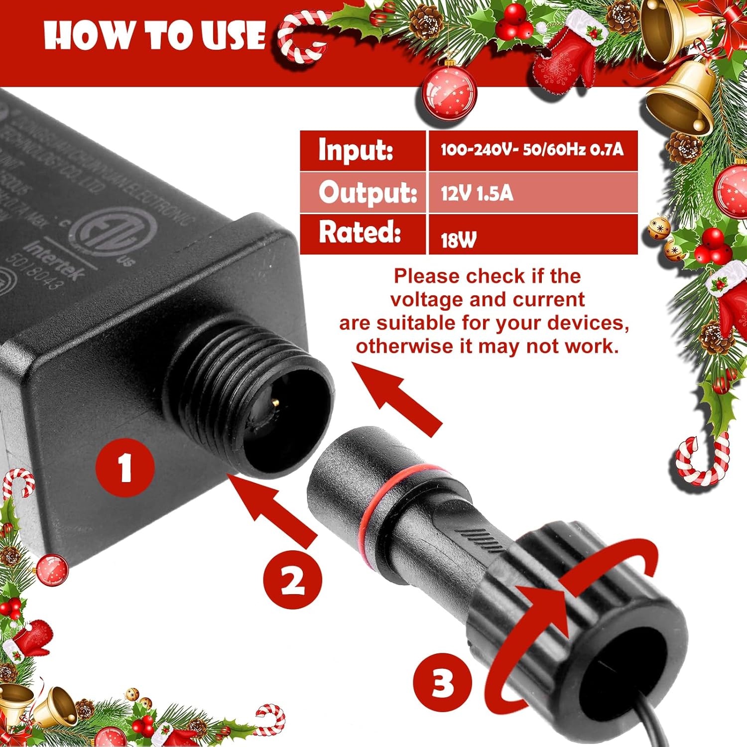 2Pack 12V 1.5A Yard Inflatable Plug Adapters With 2 10Ft Extension Cables Replacement Class 2 Power Supply For Halloween