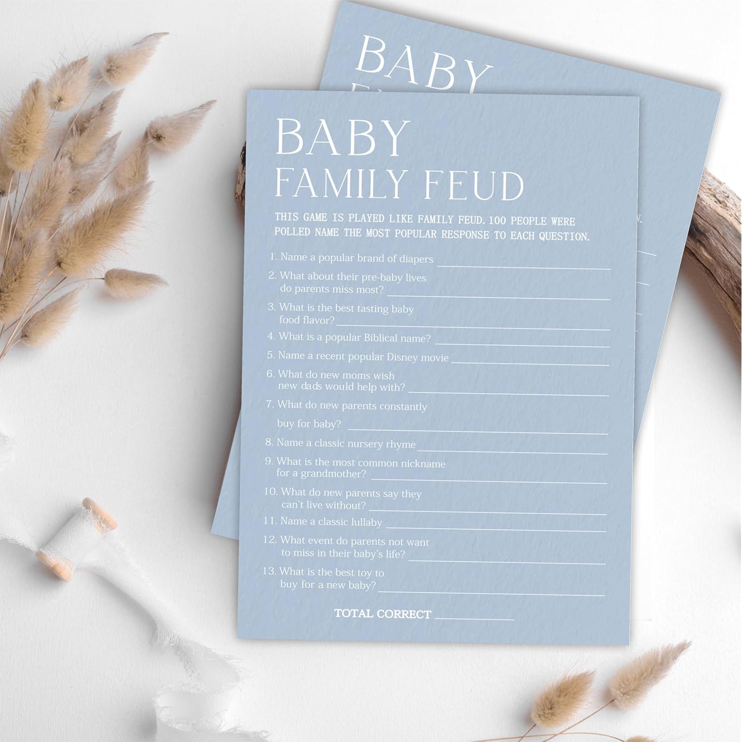 Baby Family Feud Game Kits For Baby Shower - Minimalism Sky Blue - 30 Fill In The Blank Game Cards With 1 Answer Card Each Set, Gender Reveal, Gender Neutral?Party Favor & Decor - B05