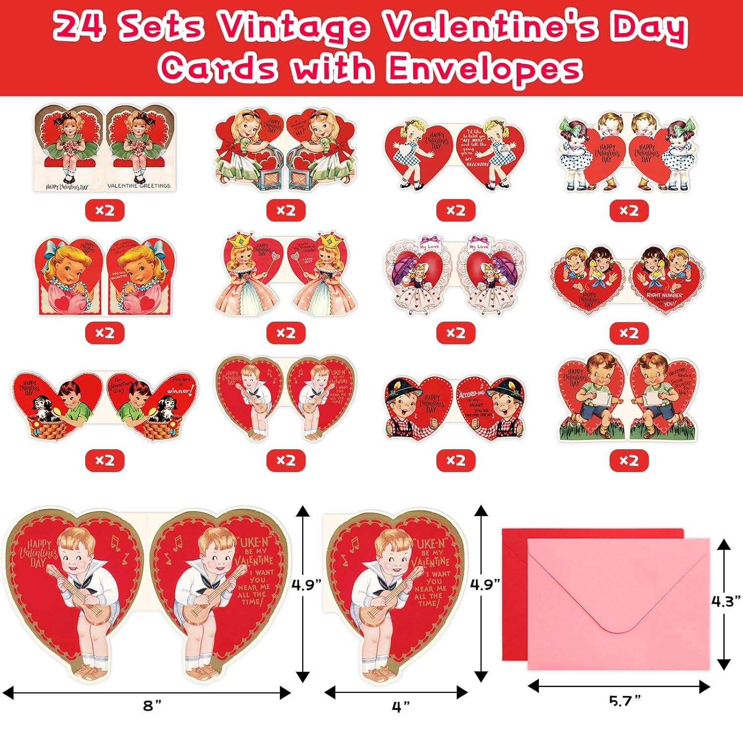 Vintage Valentine'S Day Cards With Envelopes For Adults Kids Boys Girls Classroom Exchange 24 Pcs Retro Valentines Day Cards