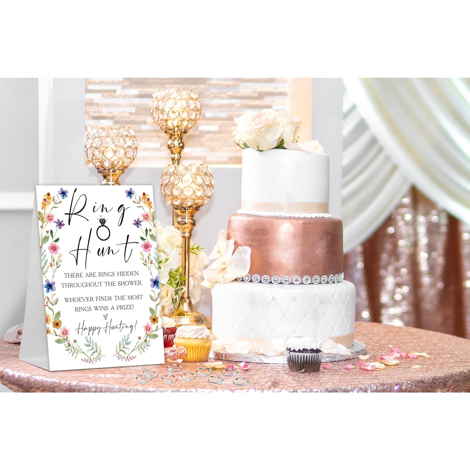 The Ring Hunt Game, Boho Floral Bridal Shower Games With Rings-One Sign And 30 Rings, Bridal Shower And Wedding Shower Games For Guests, Engagement Party Game, Bridal Shower Decorations-Ls7