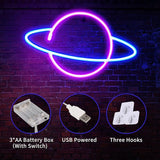 3 Pcs Space Themed LED Neon Signs USB Battery Powered Wall Decor for Kids Gaming Room