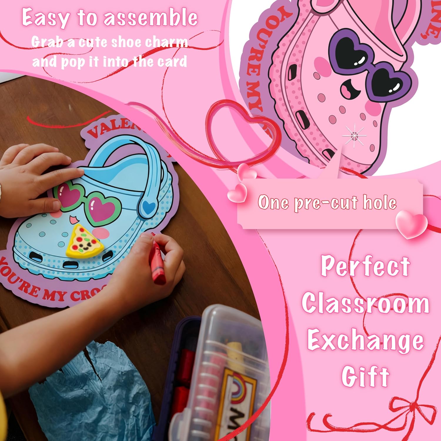 Valentine Cards For Kids Classroom - School Valentines Gifts For Students - 36 Pack Valentines Day Cards With Shoe Charms Bulk - Cute Valentine Exchange For Boys Girls Class Party Favor
