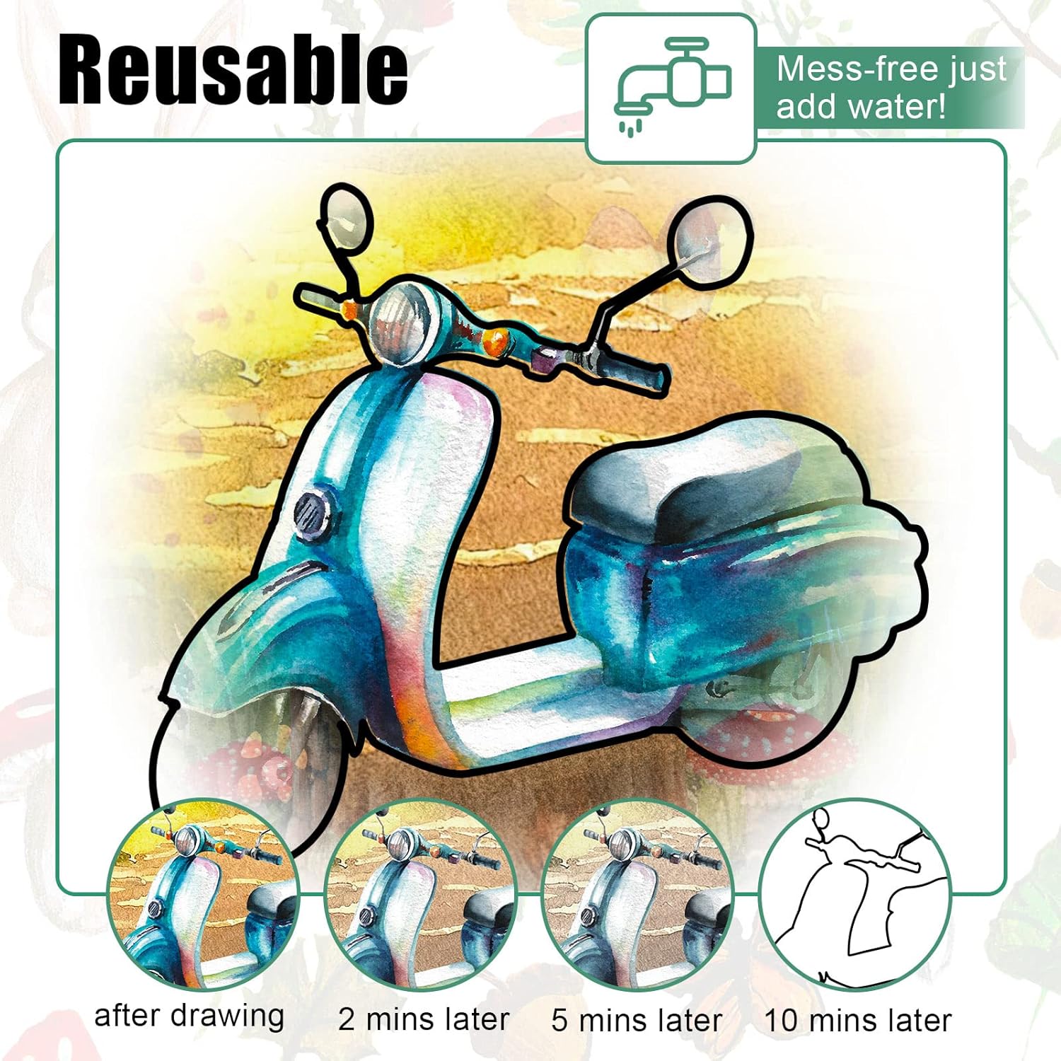 20 Pcs Dementia Products For Elderly Reusable Water Painting Toys With 1 Painting Brush Dementia Activities Vehicles Themed Water Doodle Coloring Set For Patients Gifts Coloring Games