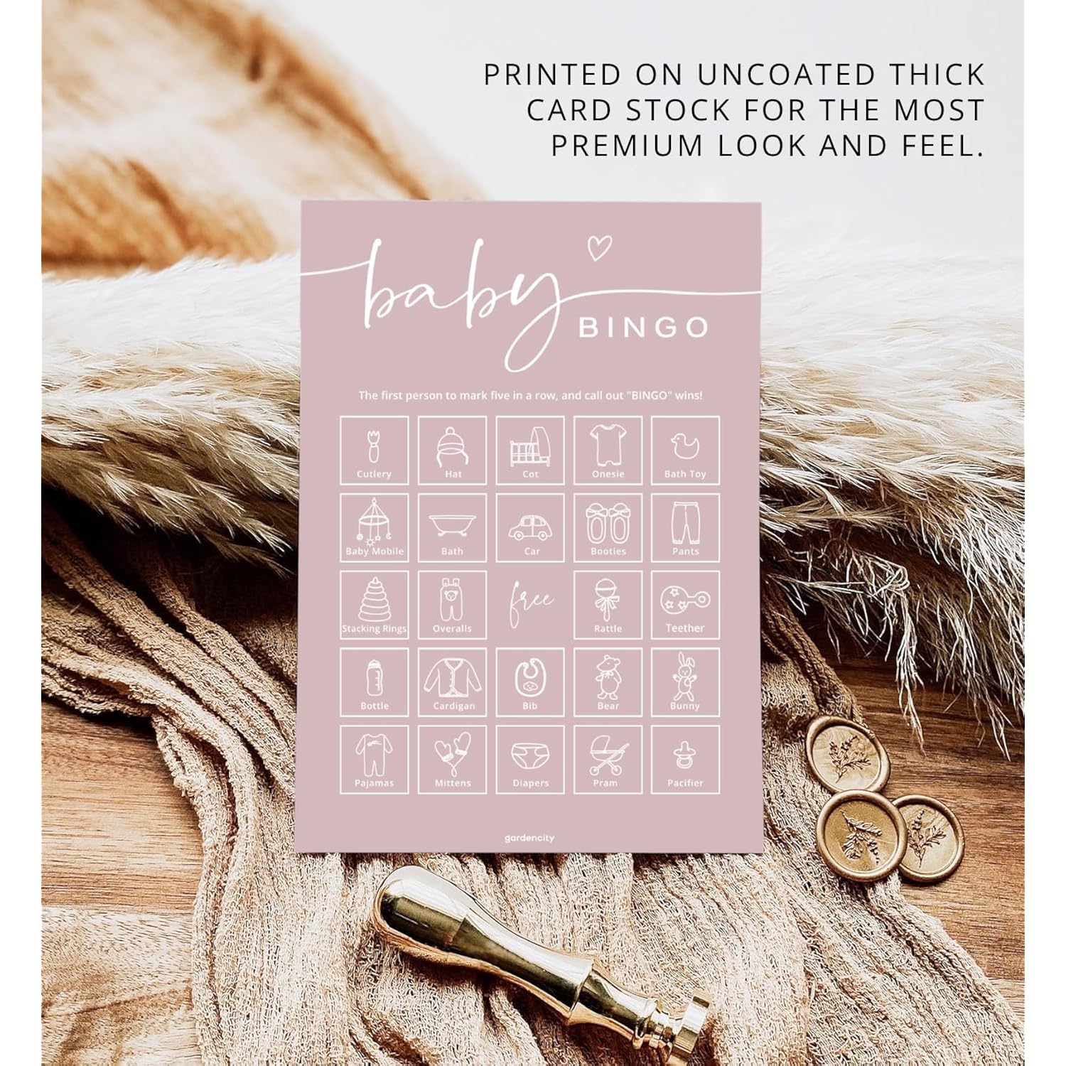 Baby Shower Bingo Game For Girl (50 Unique Cards), Pre-Filled Fun Baby Shower Game Activity, Perforated Calling Cards, Gender Neutral, Pink