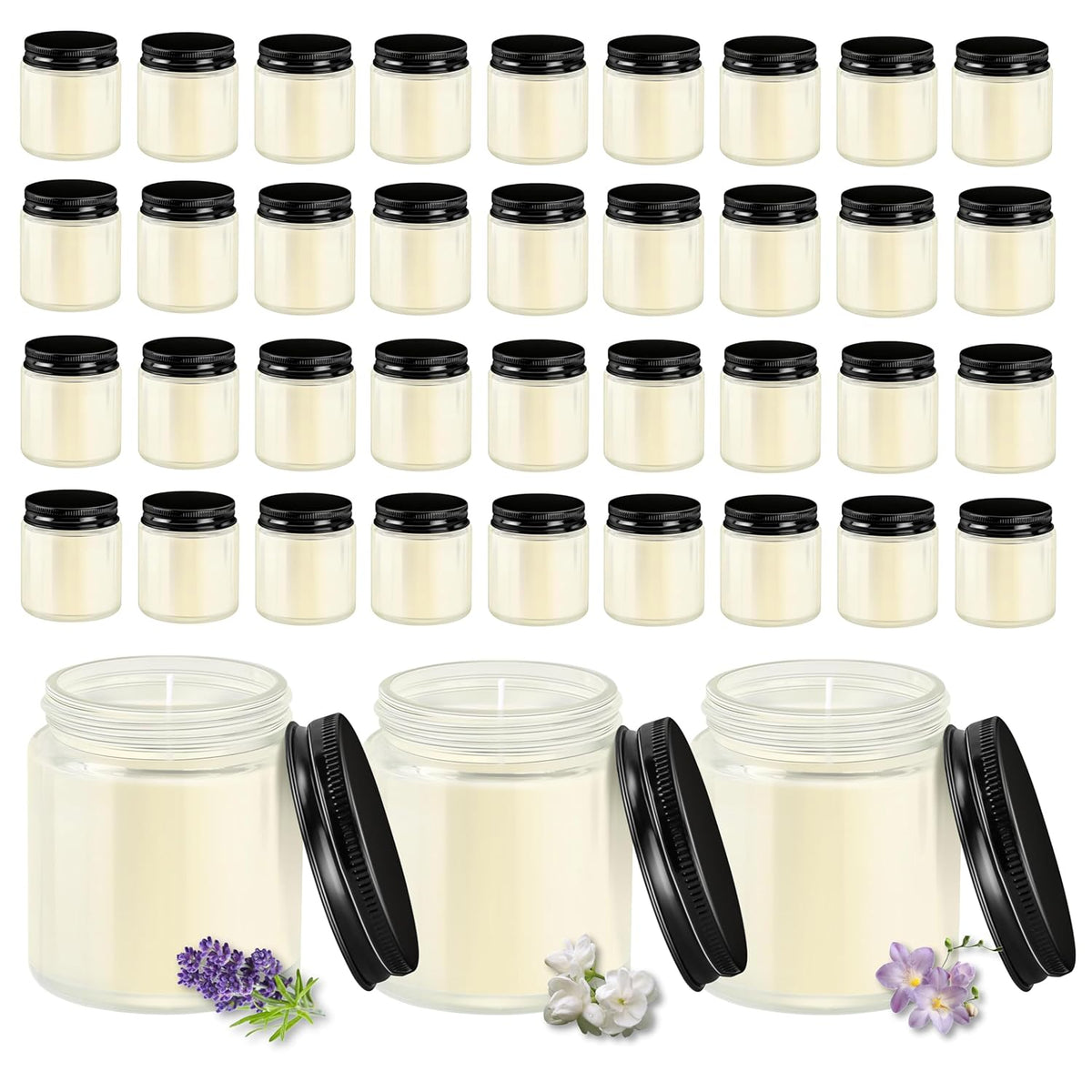 36 Pcs 4Oz Mini Mason Jar Candles Small Scented Candles Bulk Aromatherapy Ideal Souvenir Favors For Wedding Birthday Party (Freesia, Lavender, Jasmine, Black)