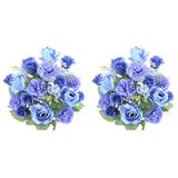 2 Pcs 24 Stem Artificial Flowers Roses Carnation Mixed Bush Spring Faux Flower Indoor Wedding Home Decor, Cemetery Decorations For Grave, Blue