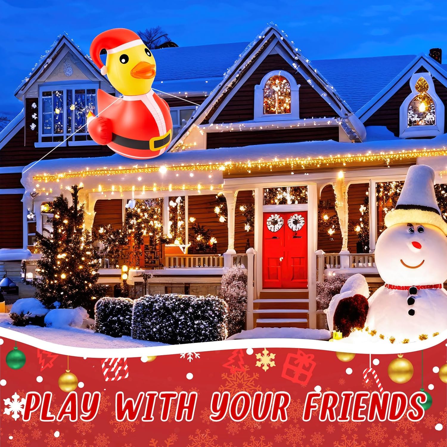 1 Pcs 4 Feet Pvc Christmas Giant Inflatable Duck Huge Rubber Large Blow Up Duck Christmas Pool Floats For Xmas Holiday I