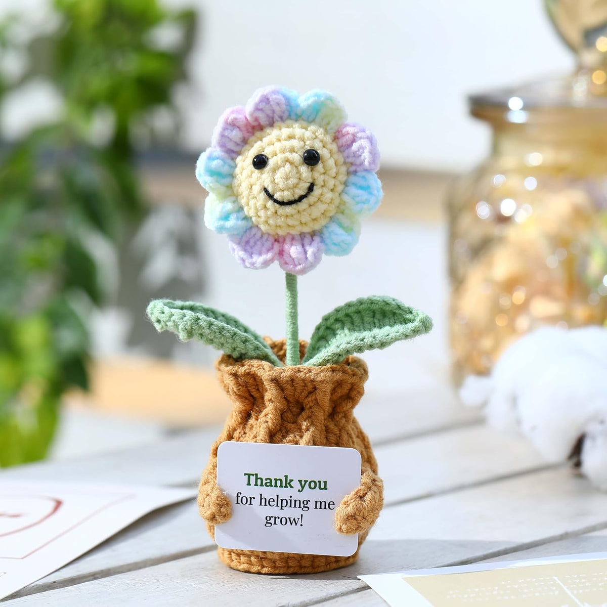 Thank You Gifts For Women – Thank You For Helping Me Grow! Crochet Sunflower Pot Handmade Knitted Appreciation Gifts For Teachers, Mentors, Coworkers, Friends, Graduation Potted Plant