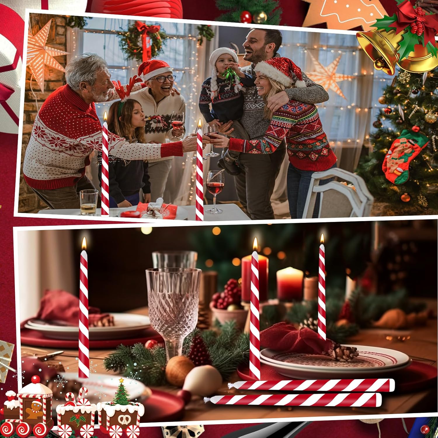 5 Pcs Christmas Taper Candles,10Inch Tall Candy Cane Red And White Stripe Candles Advent Candles Set Of 5 Dripless Advent Wreath Candle For Xmas Party Home Decor (Red White)