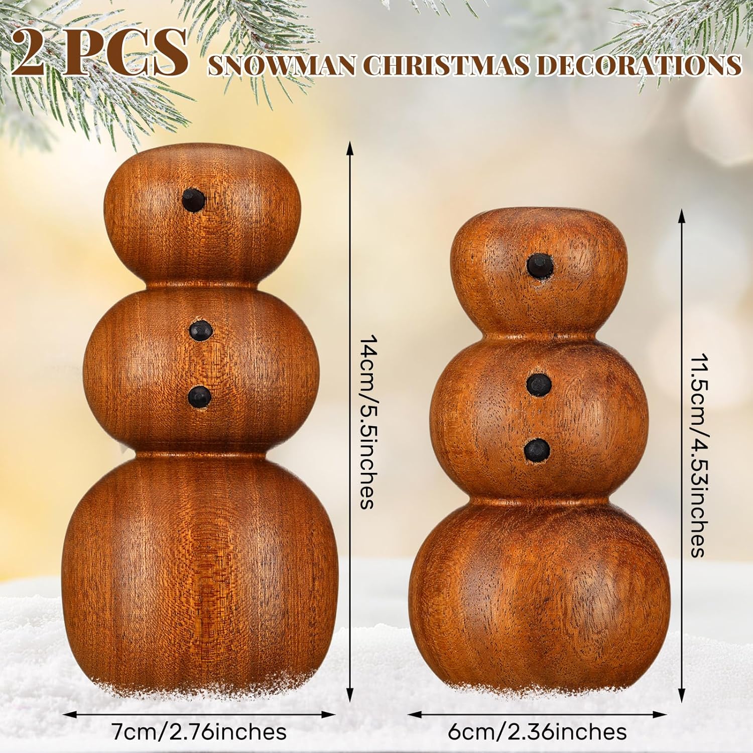 2 Pcs Snowman Christmas Decorations Wooden Christmas Table Decorations Cute Snowman Figurines Winter Tiered Tray Decor Xmas Wood Blocks For Party Office Home Shelf Indoor Decor Gifts