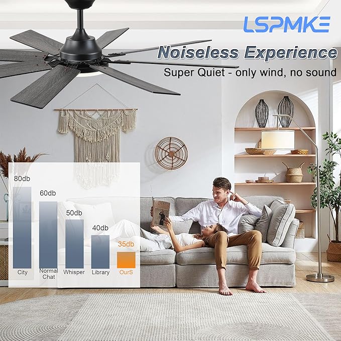 52 Inch Ceiling Fan with Light and Remote Black Dimmable Indoor Outdoor Fan