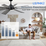 52 Inch Ceiling Fan with Light and Remote Black Dimmable Indoor Outdoor Fan
